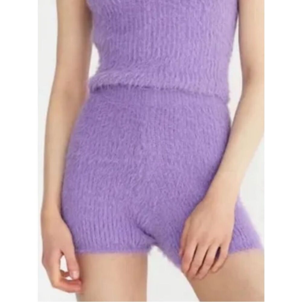 Zara fuzzy purple high-waisted knit biker shorts small
